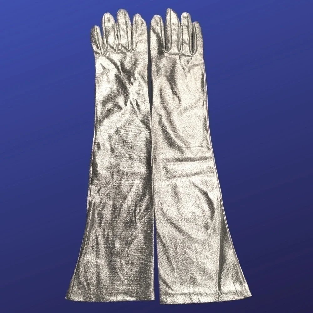 Sand & SIMAN cloth fabric gloves, SILVER LAME, size M/L, new without tags
